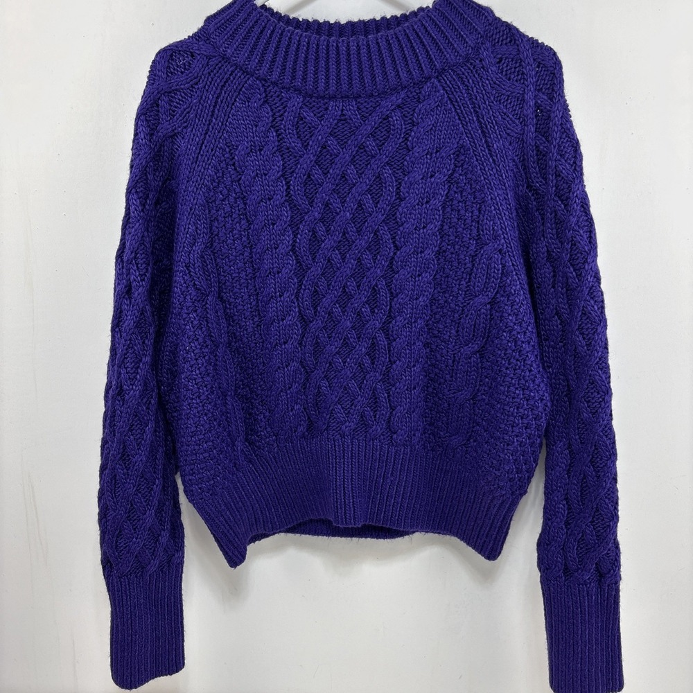 H&M Womens Purple Chunky‎ Cable Knit Cropped Sweater Size XXL Classic Preppy